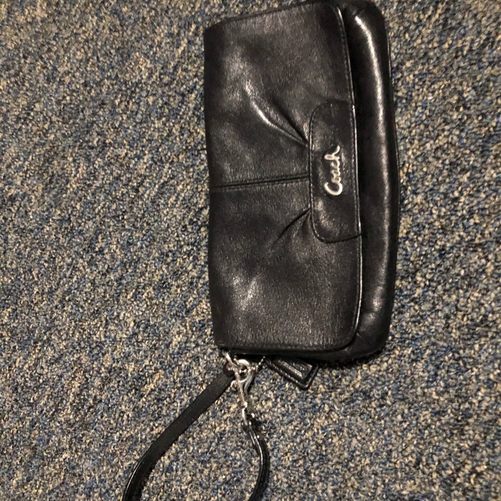 Black leather Coach wristlet